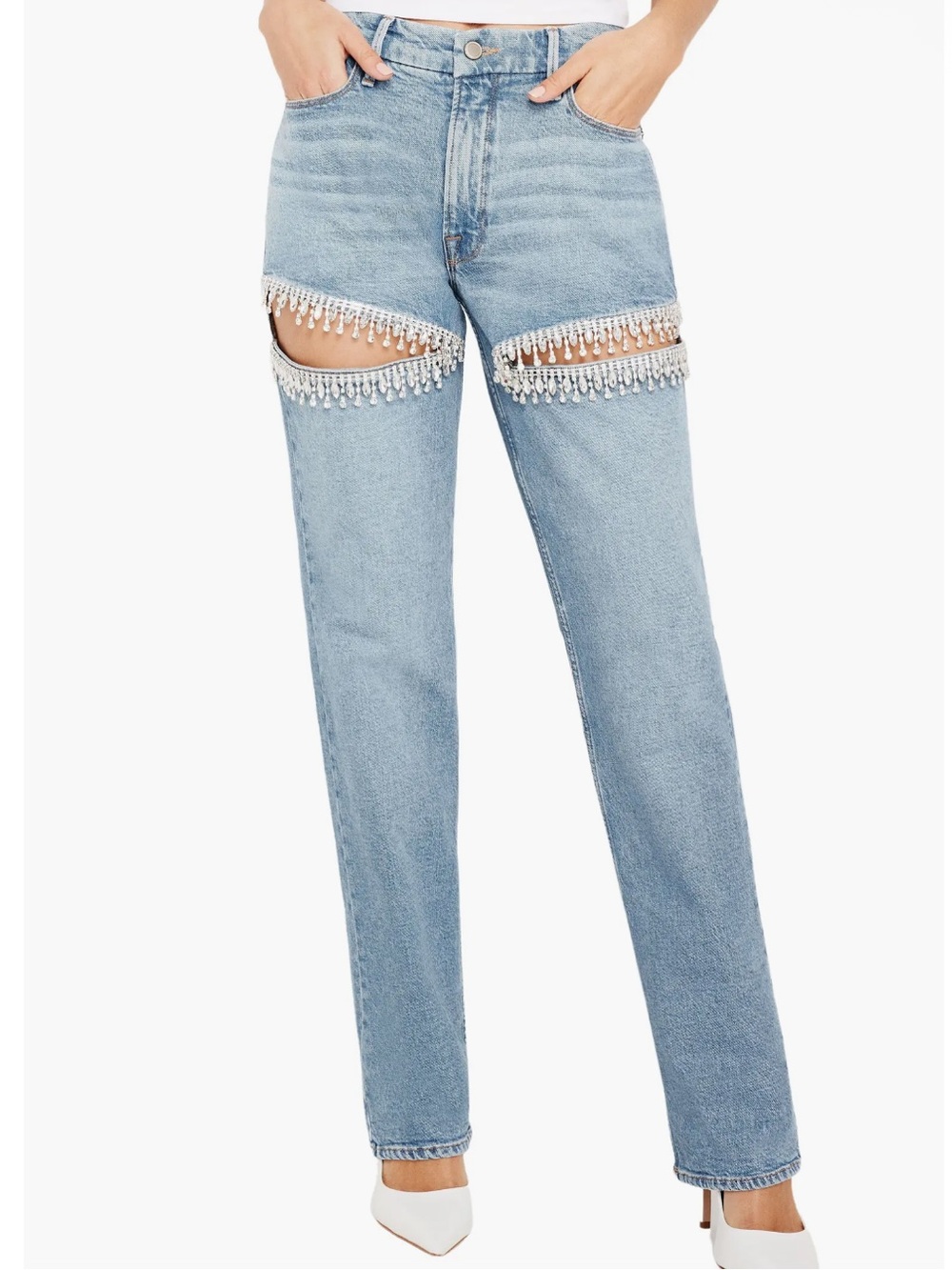 Good American icon Crystal Wash Crystal-Cutout Straight Jeans - ! New! 0